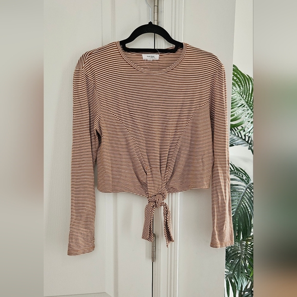 Hashttag Tops - Striped Tie-Front Long Sleeve Top